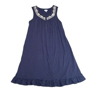 Celestial Dreams Womens L Night gown Sleep Shirt dress VTG Navy Polka Dot Lace